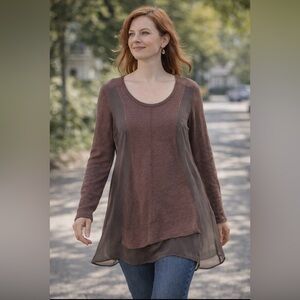 Stella Carakasi Mocha knit/sheer Long Sleeve Tunic artsy urban vibe